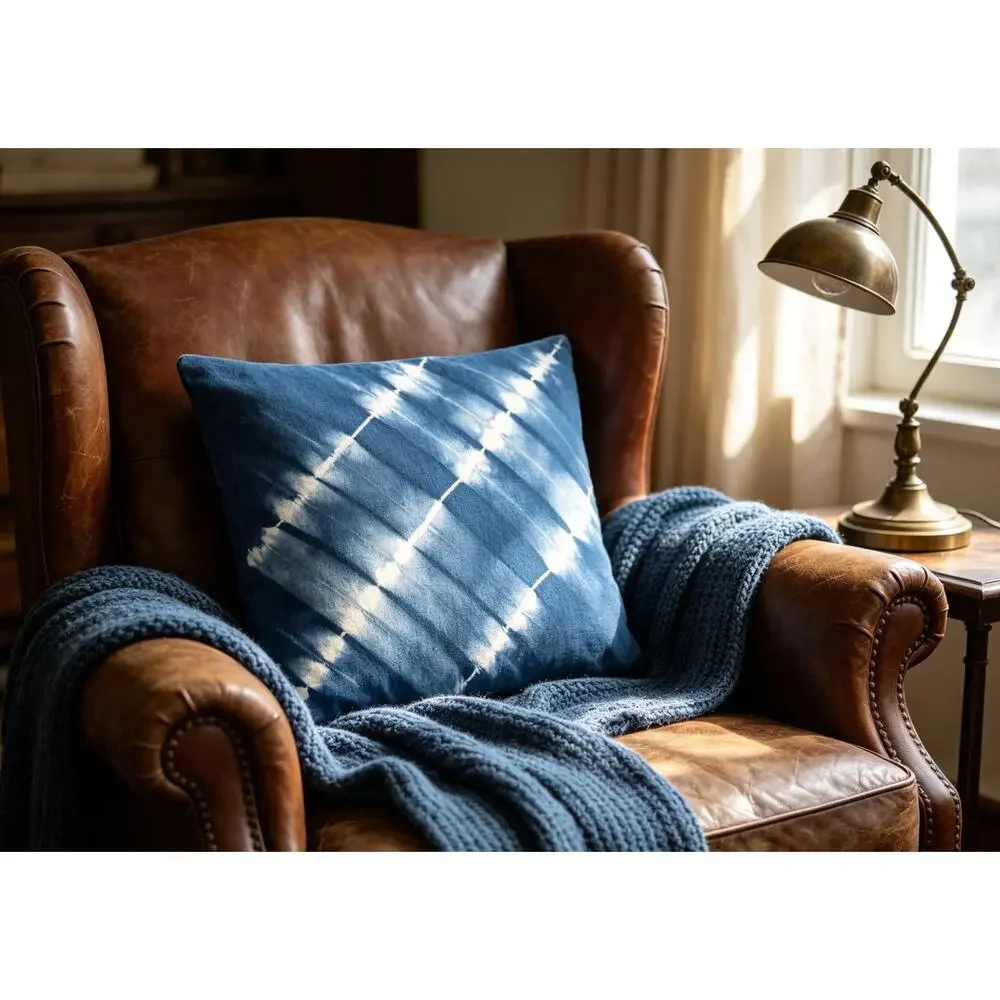 Handmade Indigo Batik Pillow Cover | Cotton Throw | Modern Geometric